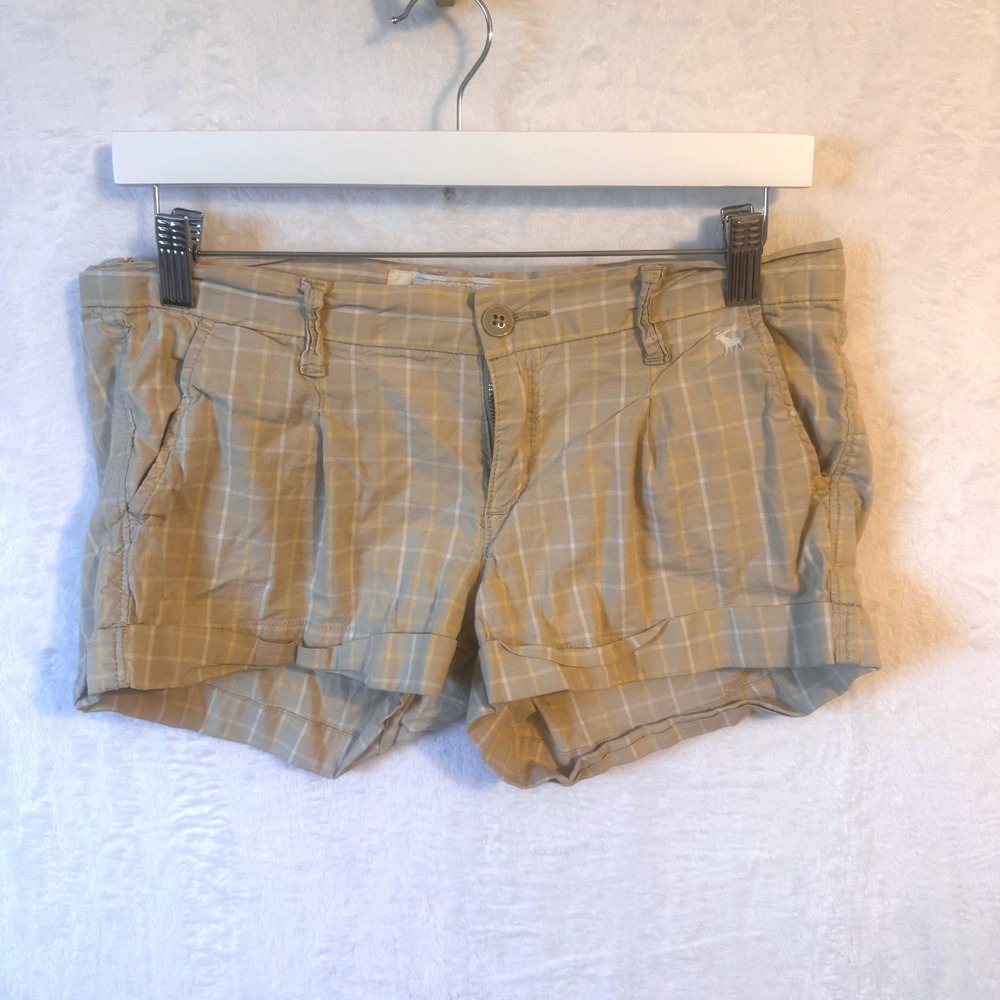 Abercrombie & Fitch Vintage Chino Micro Shorts Plaid Y2K Size 6 Tan Women